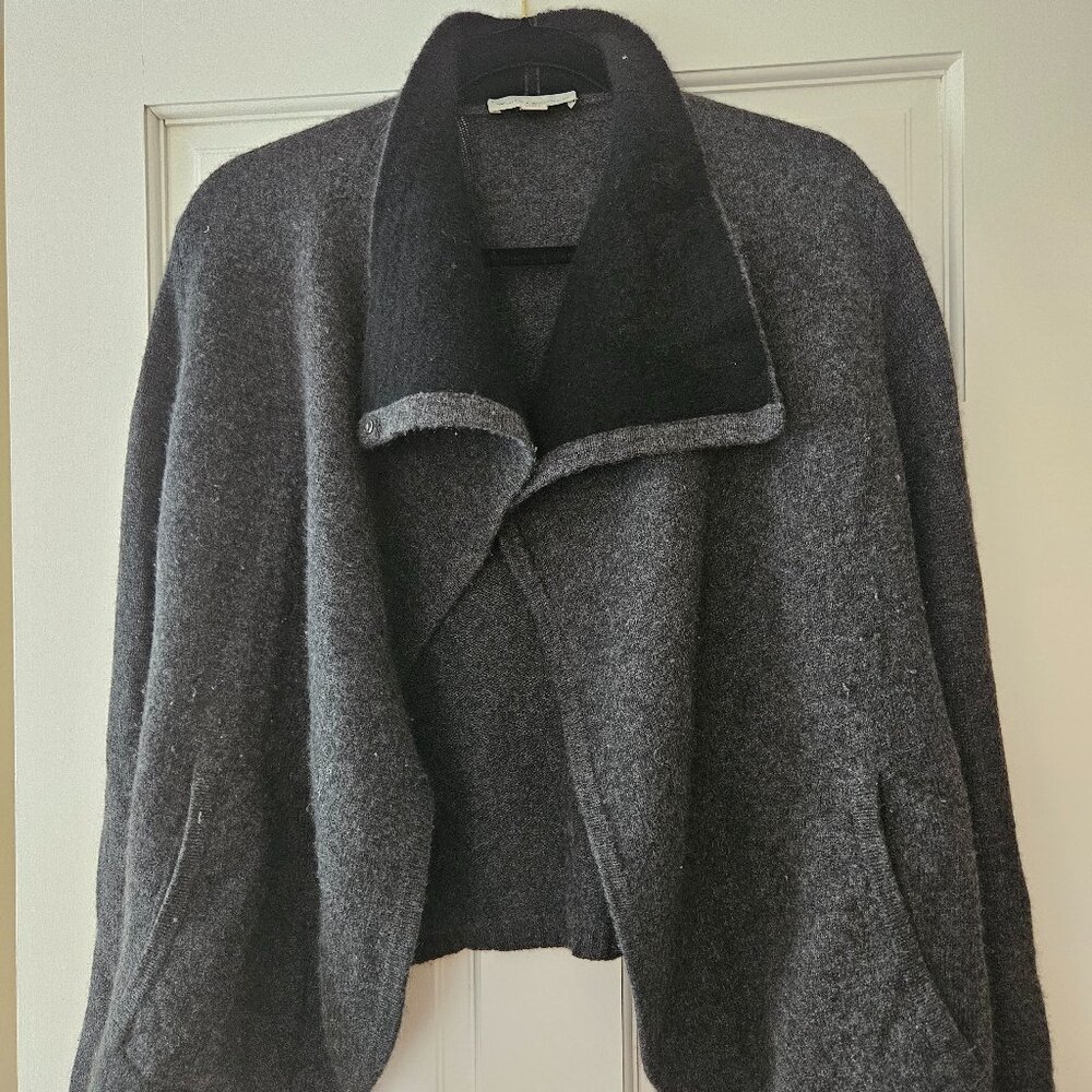 White + Warren L Dark Gray Cashmere Wrap Cardigan